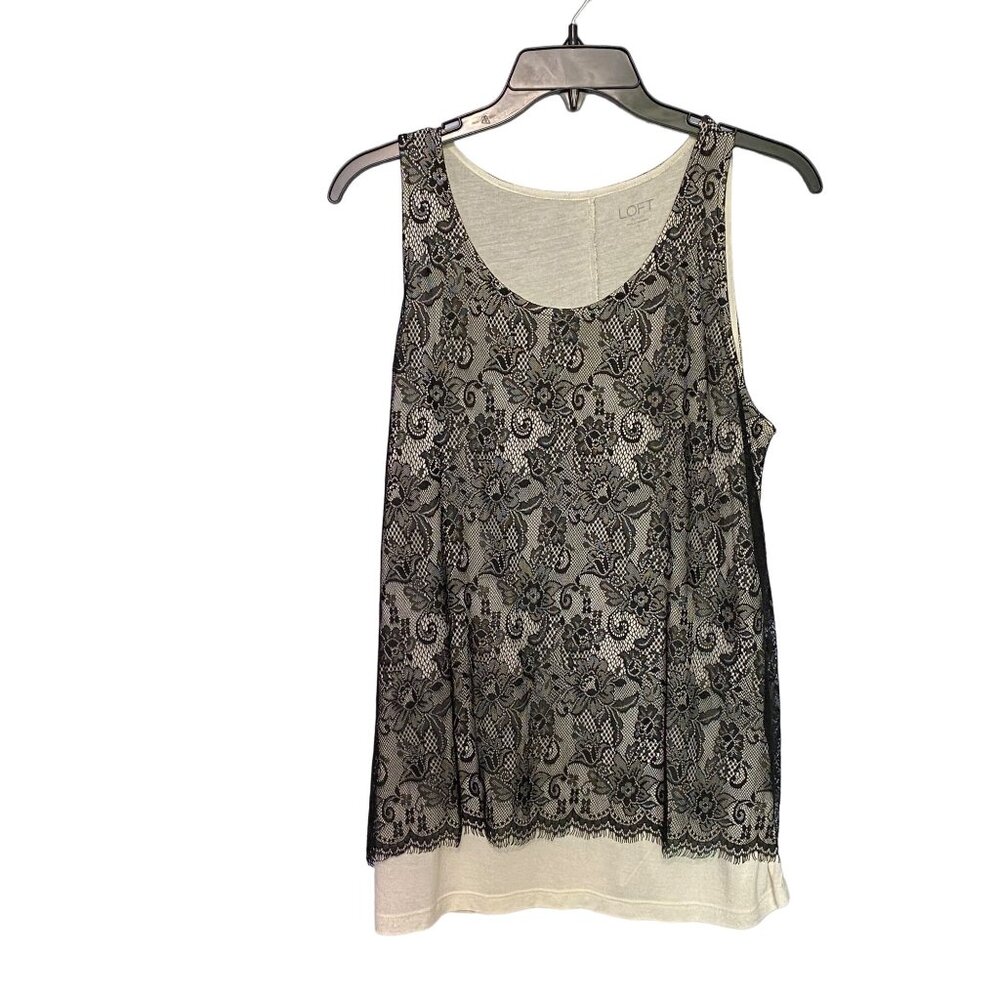 Loft Sleeveless Black Lace Layered Tank Top Size Medium‎